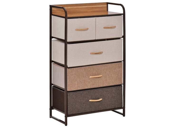Modenvie Kommode 58/29/99 cm aus Leinen und Stahl mit 5 faltbaren Schubladen Mehrfarbig, Weiß, 58x99x29 cm, Kleinmöbel, Kommoden, Kommoden