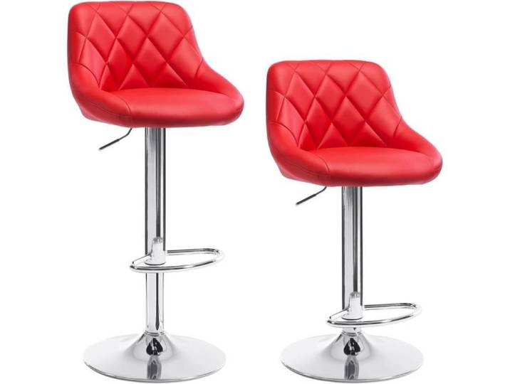 WOLTU Tabouret de bar lot de 2 avec repose-pieds hauteur réglable Tabouret en similicuir siège bien rembourré Rouge