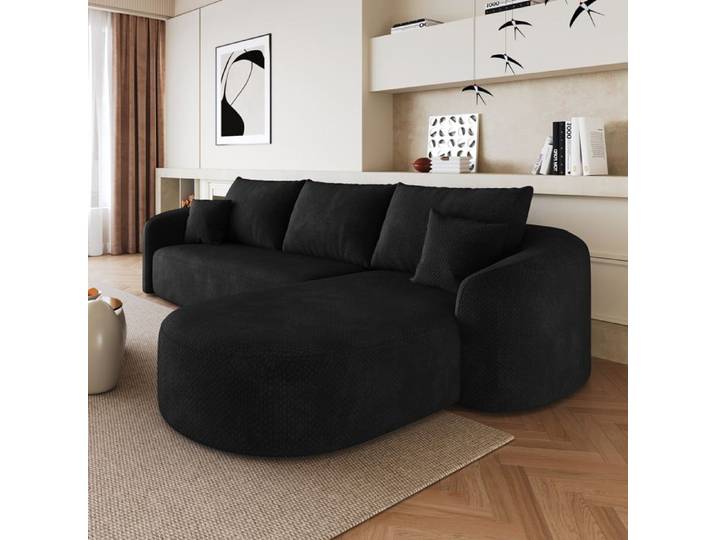 Canape D'Angle En L Noir 4 Places Canape Modulaire FloraGrace Pour Salon Et Chambre Sans Montage 266x168x85cm