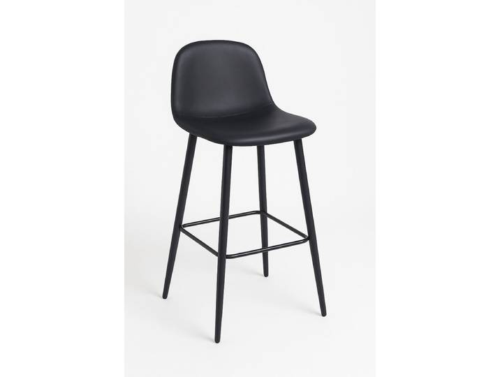 4er Set Black Teok Kunstleder Hocker - Schwarz