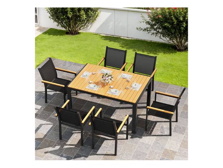 TLGREEN Gartentisch Wetterfest,Balkontisch Aluminium mit WPC Tischplatte, (Outdoor Esstisch für Balkon und Terrasse, Leichtgewicht), Stabiler Quadratisch Terrassentisch