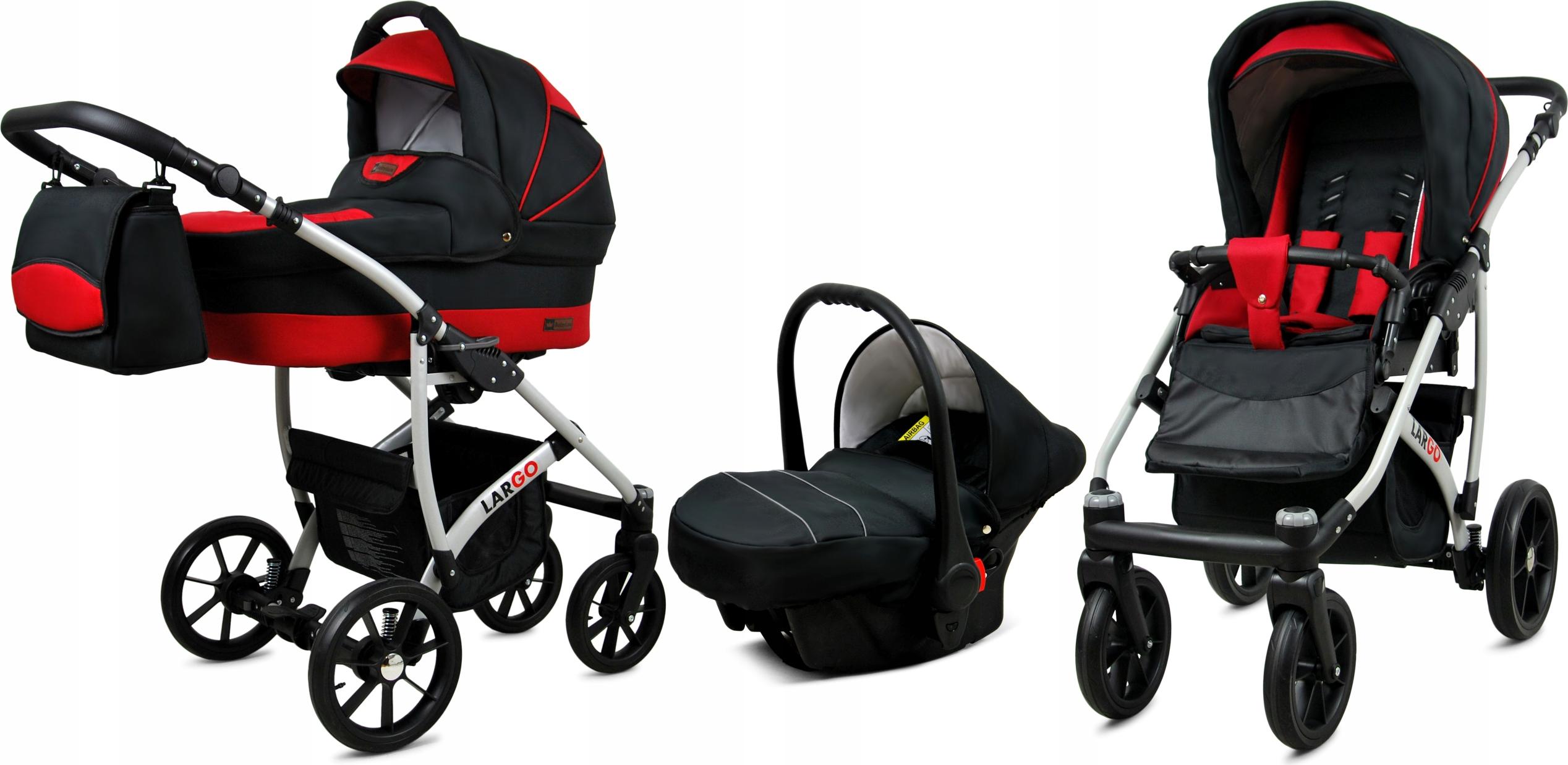 BabyLux Largo | 3in1 Kinderwagen Set | Black Red | Kombikinderwagen | Kinderwagenset | Buggy +