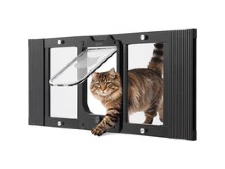 VEVOR Chatière pour Chat Convient aux Fenêtres de 787 à 914 mm, Porte de Fenêtre pour Animal Domestique en Aluminium Verre Haute Transparence, 4 Modes de Verrouillage, Fermeture Magnétique, Noire