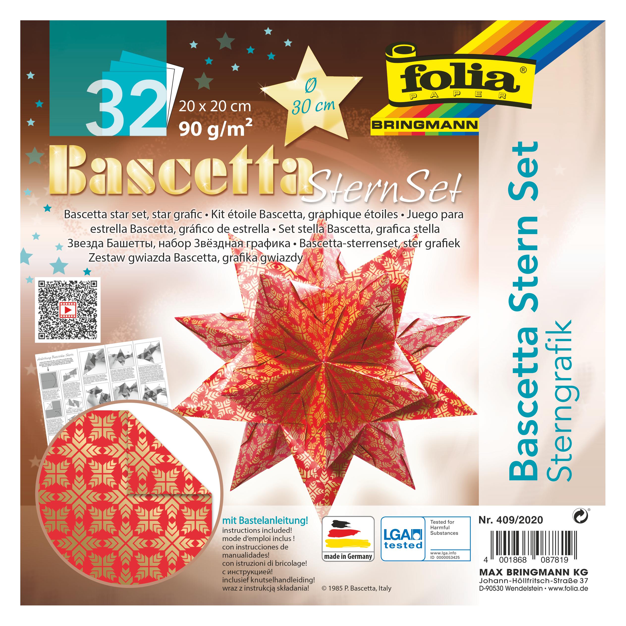 Folia Faltbl"tter Bascetta-Stern, 200 x 200 mm, rot / gold (90 g/m², 1x) (409/2020)