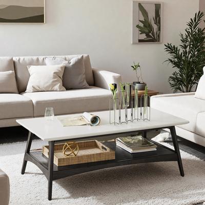 ZWYO HOSIMU "48"" Solid Wood Coffee Table with MDF Top, Two-Tone Mid-Century Design, Lower Shelf Storage, and Assembly Required"