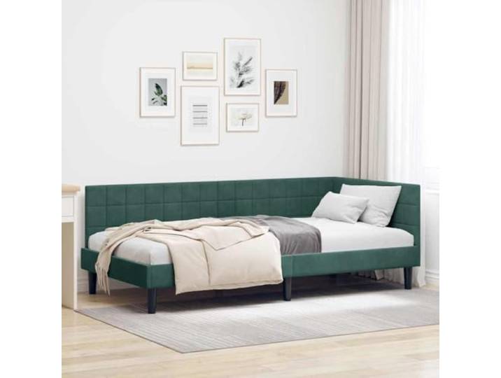 RJPLMFV Eckbettgestell, Dunkelgrün, 90 x 200 cm, Velours Schlafsofa, umklappbar, atmungsaktiver Stoff, Kopf wendbar, Aufbewahrung unter dem Bett, einfache Reinigung