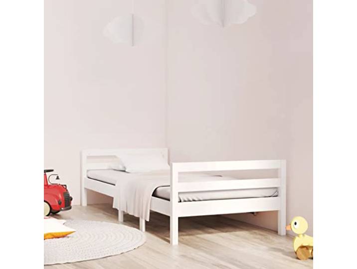 YNGBHFNOP Massives Kiefernholz minimalistisch zeitlos Weiß 90x190 cm Massivholzbett ohne Matratze Weiß 90x190 cm Kiefernholz Bettgestell mit Kopfteil Stabil und Robust