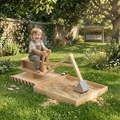 Homcom Qaba Wooden Sandbox with Digger, Outdoor Kids Sandbox with Rotating Seat, Fir Wood Sand Pit with Liner, Ages 3-6
