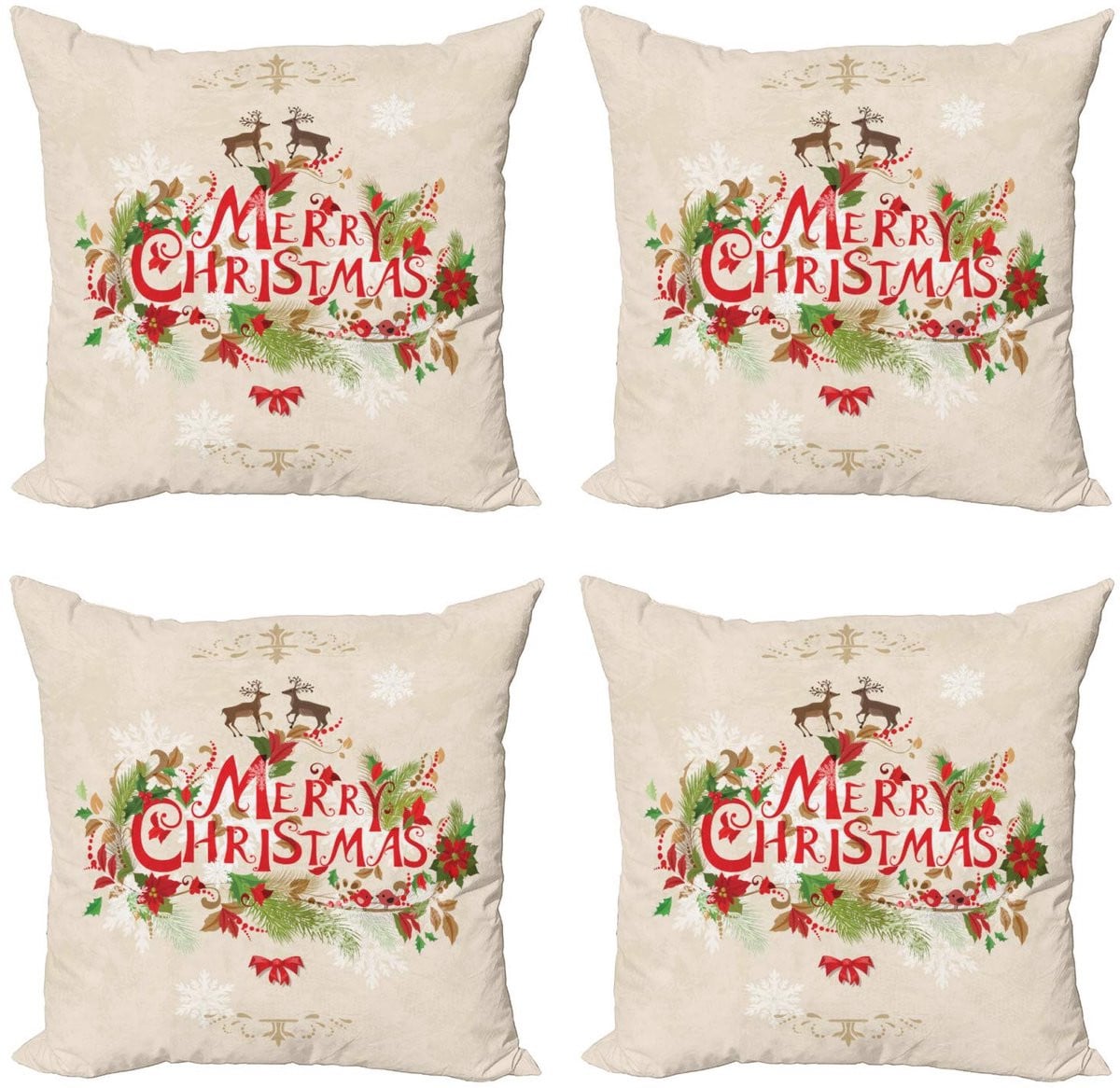 ABAKUHAUS Kerst kussenhoes set van 4 stuks, dubbelzijdig bedrukt mikrofaser, tan, 50 x 50 cm