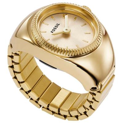 Uhrenring FOSSIL "Watch Ring", gold (goldfarben), Armbanduhren, Damen, Quarzuhr, Damenuhr, analog, Edelstahl, Flexband, Zugband