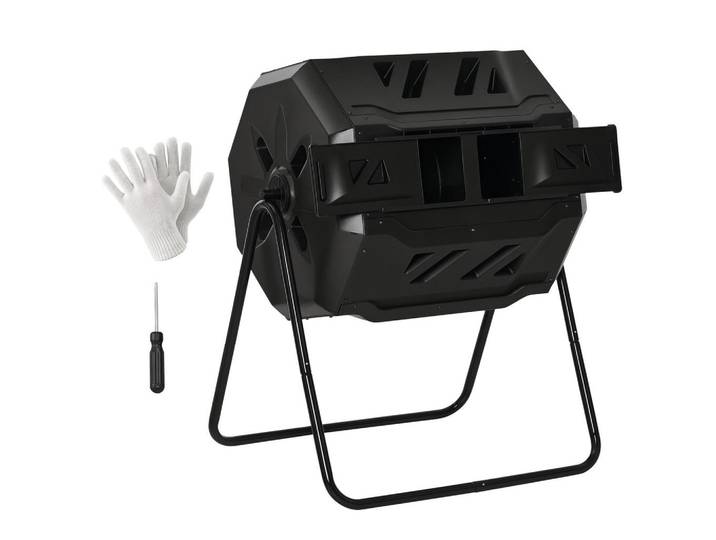 ComfortXL Kompostbehälter De-10147 2 Behälter, 160 L, drehbar Schwarz, Metall, 64x96x71 cm, Gartenzubehör, Gartenpflege, Gartengeräte