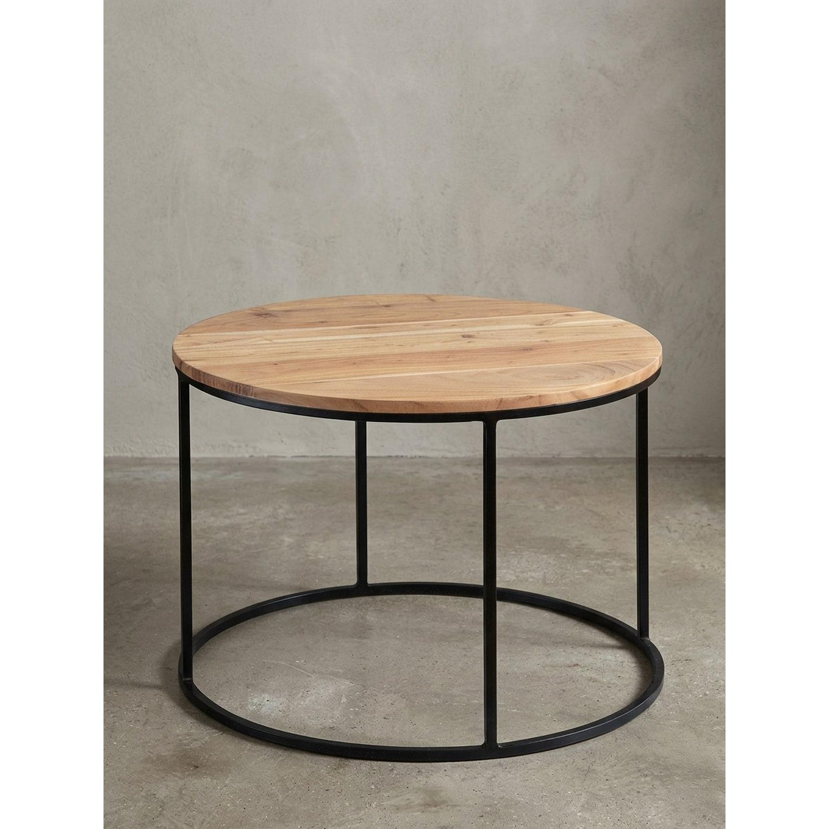 Couchtisch Akazie Massivholz Metall 60x43x60 cm, Rundes Design, Kompakt