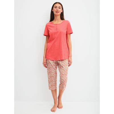 Capri-Pyjama CALIDA "Flower Nights", Damen, Gr. S (40/42), rot (rose of sharon), Single Jersey, Obermaterial: 100% Baumwolle, bequem 3/4-Länge, Rundhals, Homewear-Sets, mit Rundhalsausschnitt, in 3/4-Länge mit floralem Muster
