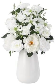 Garvee Artificial White Roses–7 Pcs Lifelike PU Fake Roses with Elegant White Ceramic Vase Faux Water