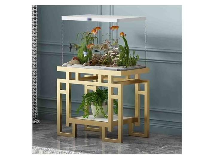 CFDZCP Robuster Aquariumständer Aus Metall, 2-stufiges Aquariumregal Mit Starker Tragfähigkeit, Multifunktionales Aufbewahrungsregal For Heim- Und Bürodekoration(Gold,60x35x70 cm)