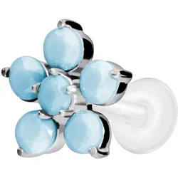 PTFE Labret mit Innengewinde + Titan-Aufsatz BLUME + SYNTHETISCHE TÜRKISE