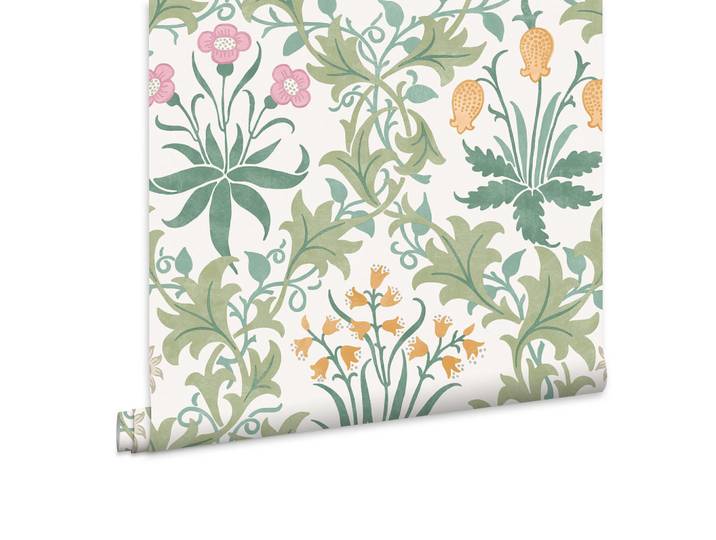 William Morris at Home Vliestapete Celandine Schöllkraut Spring 1000x52cm, Weiß, Grün, Papier, Kunststoff, Floral, Baum/Pflanze/Natur, Rechteckig, 52x1000 cm, Tapeten & Wandverkleidungen, Vliestapeten
