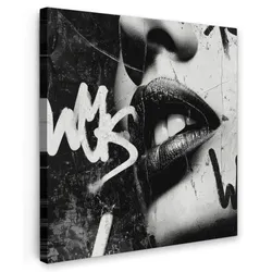 LEINWANDBILD Gesicht - Mund - Graffiti - Schwarz Wandbild Wohnzimmer 50x50 cm