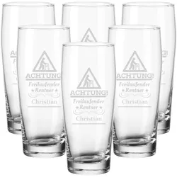 Willi Becher Bierglas Helles-Glas 0,5 l mit Eichung - Freilaufender Renter 6 Stück