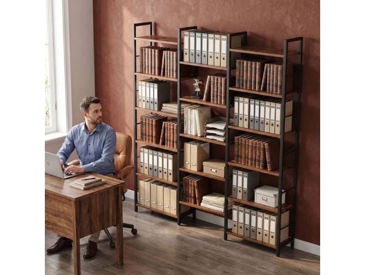 Fobfurny Métal Bibliothèque Industrielle 6 Niveaux Étagère Modulable et Réglable Meuble de Rangement Renforcé pour Bureau et Salon