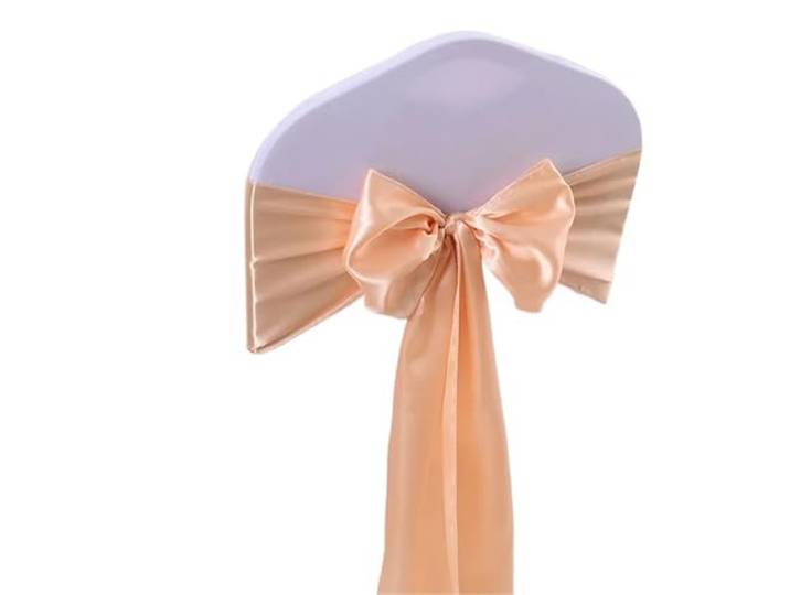 Stuhlschleifen für Hochzeiten 100 teile/los Satin Stuhl Schärpen Bogen Plain Hochzeit Knoten Band DIY Krawatten for Party Event Hotel Bankett Hause Dekorationen(Champagne)