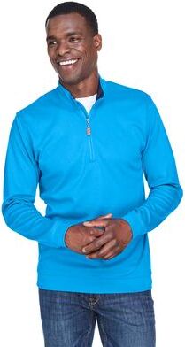 Devon & Jones DG479 Men's DRYTEC20 Performance Quarter-Zip Pullover T-Shirt in Ocean Blue/Navy Blue/Ocean Blue size 2XL   Cotton