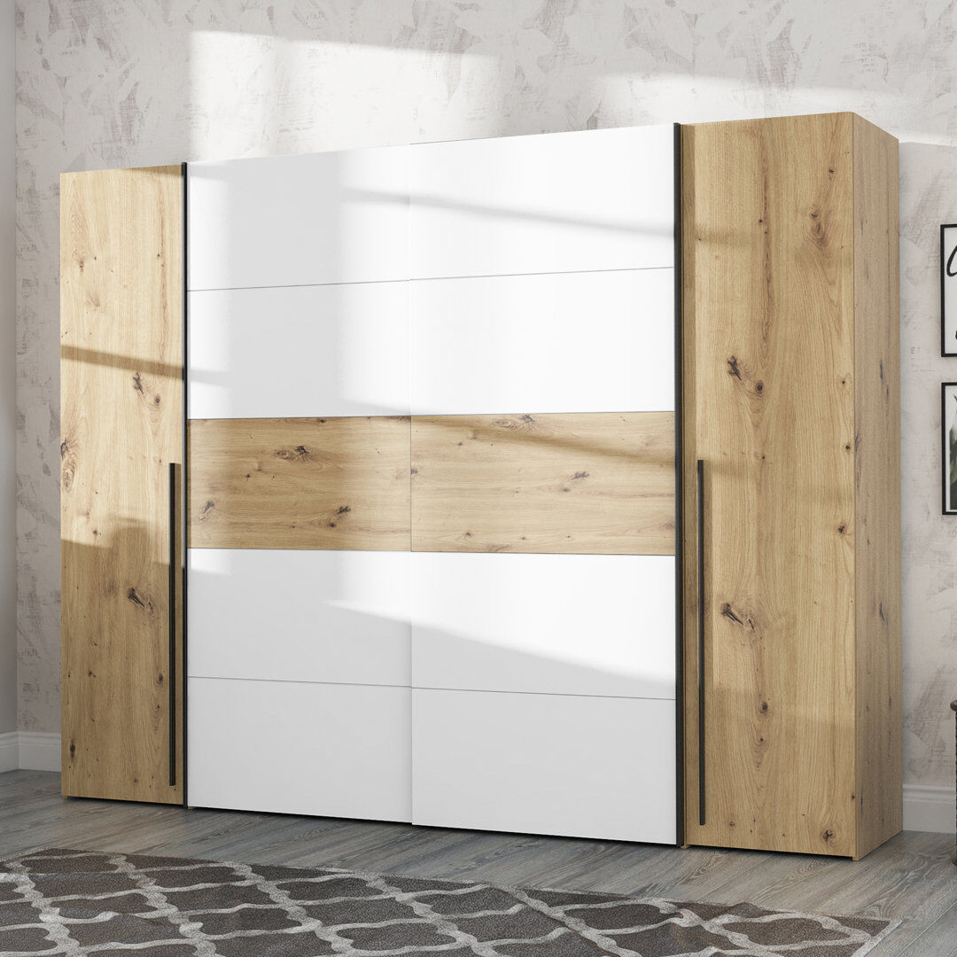 Zipcode Design Debarr 4 Door Wardrobe Artisan Oak/White 210.5cm H x 270.3cm W x 61.2cm D