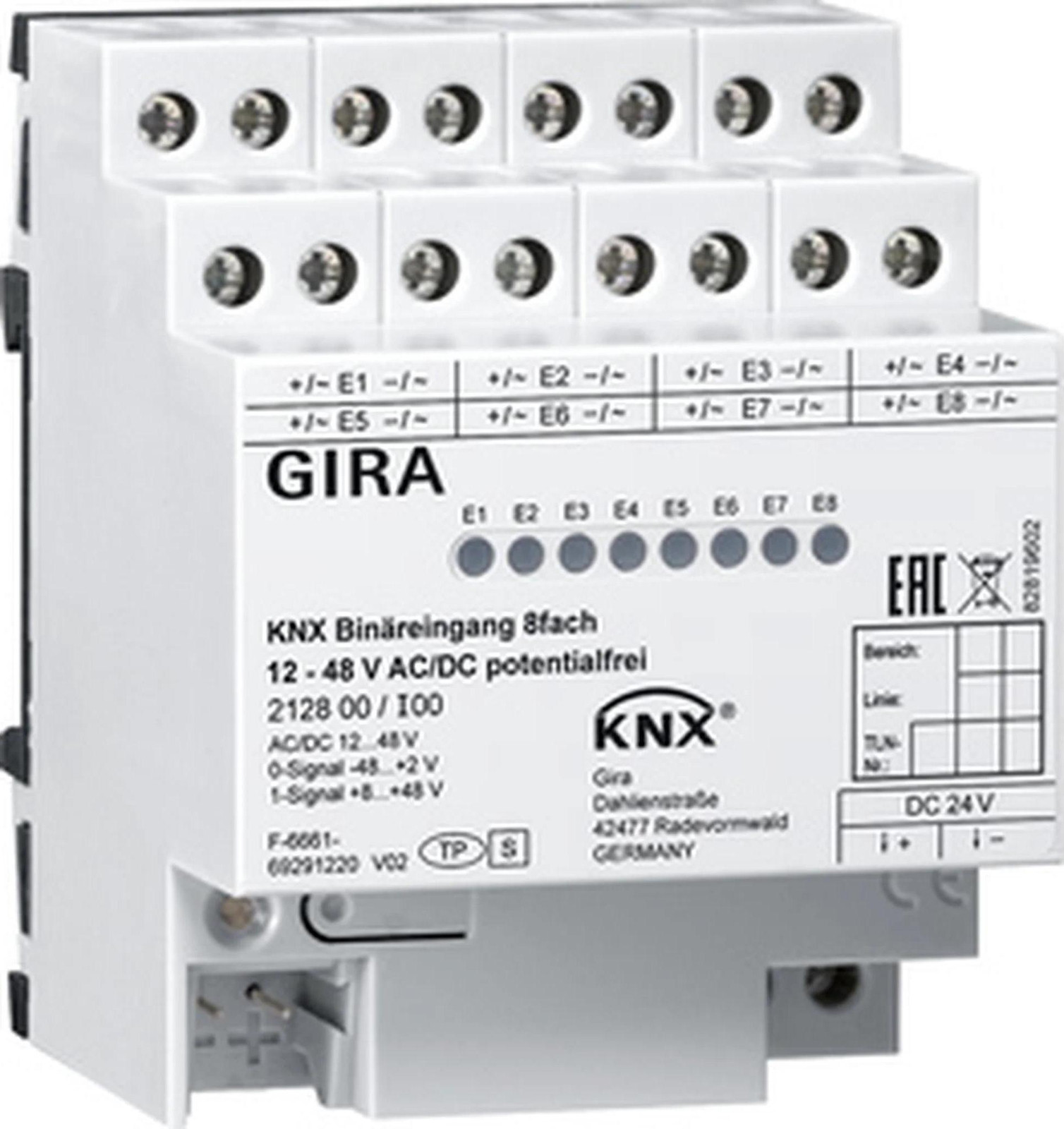 Gira Binaire ingang NX REG, 8 kanalen, 12 - 48 V AC/DC, schroefklemmen