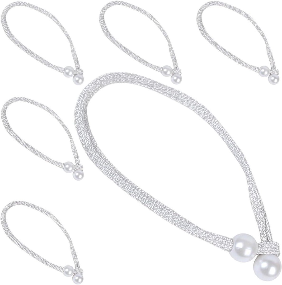 Witte gordijn tiebacks met parels en koord - 43 cm