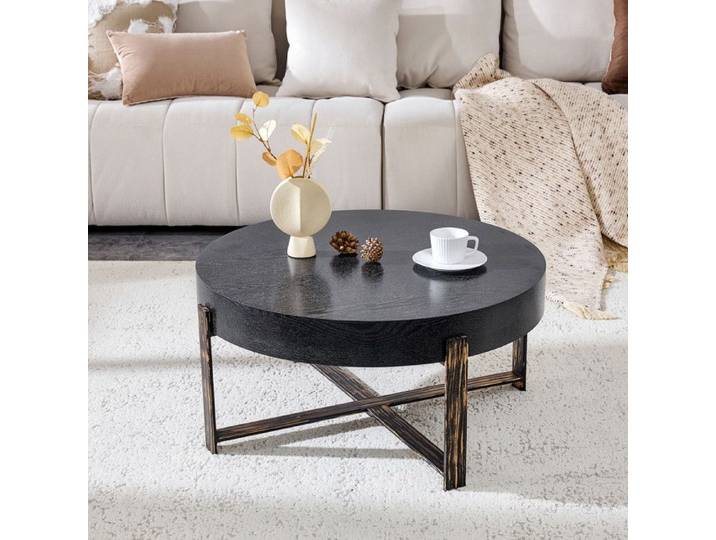 Table Basse -Rétro Industrielle Dans Un Style Shabby Chic-Design Table Basse Jardin Moderne-Table De Canapé Salon 68cm diamètre noir
