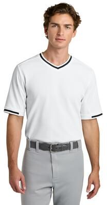Sport-Tek ST221 Athletic Tough Mesh V-Neck Baseball Jersey T-Shirt in White size 4XL   Polyester