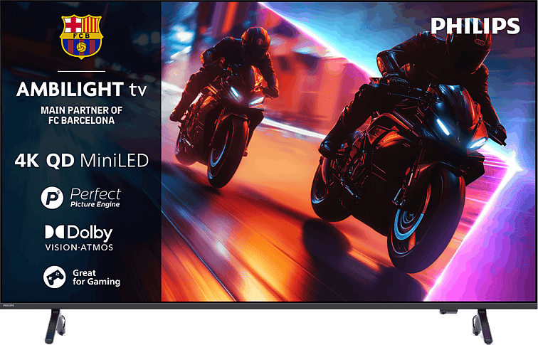 TV Mini LED 75" - Philips Ambilight 75MLED920 4K QD MiniLED 189cm Smart Dolby Vision y Atmos Titan OS, Negro