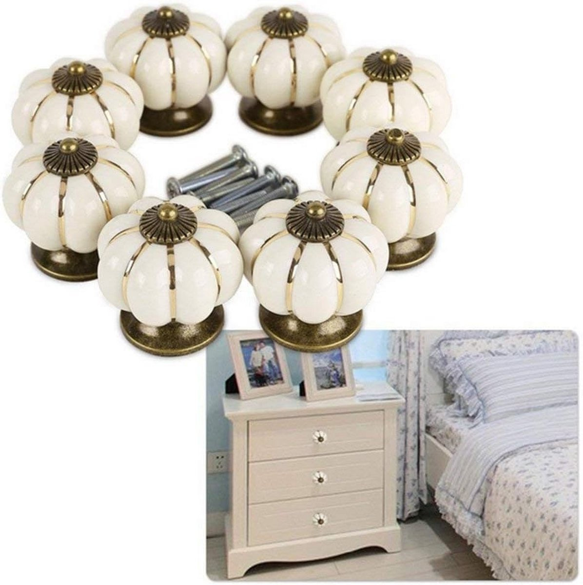 10x Vintage Keramische Kastknoppen Pompoen Stijl - Handvatten voor Keukenkastjes en Lades
