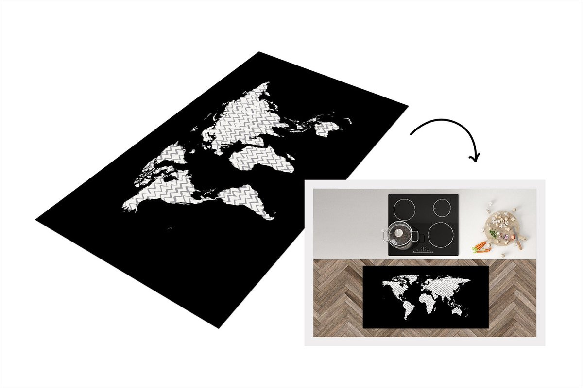 Keukenloper Wereldkaart Wit Vinyl - 120 x 60 cm