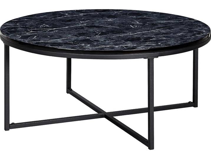 Wohnling Couchtisch Rund Marmoroptik Schwarz Metallgestell 80x36x80 cm