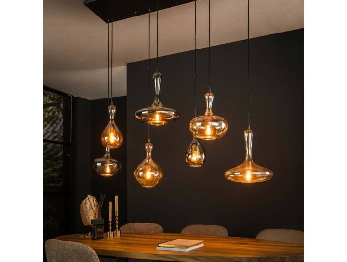 Liadomo Pendelleuchte Reyes, 7-flammig, Rauchglas/Amber Skandina