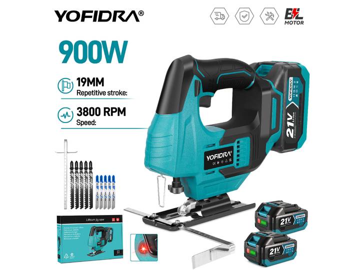 Scie sauteuse électrique sans fil YOFIDRA 3800 tr/min, 12 lames, laser infrarouge, outil de travail du bois pour batterie Makita