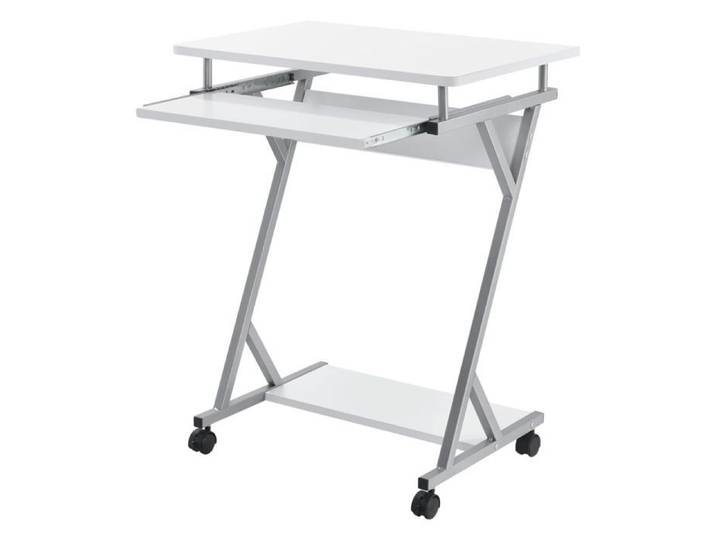 Bureau ordinateur roulant table informatique avec support clavier coulissant avec 4 roulettes MDF 60 cm blanc 03_0001153