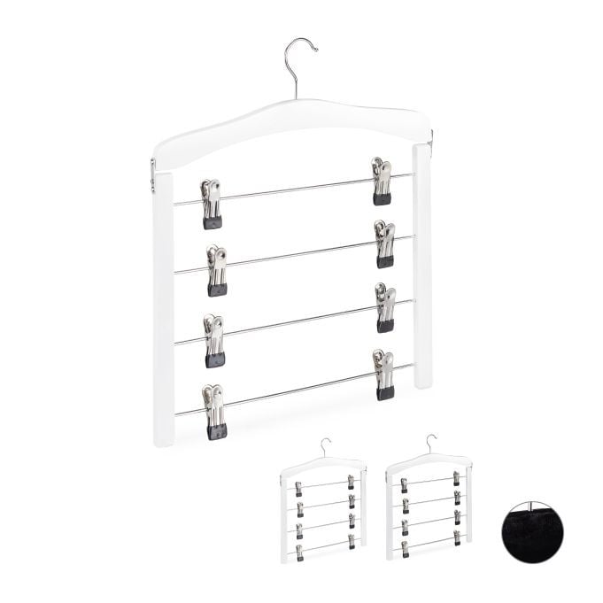Relaxdays 15 stuks meervoudige rokhanger met clips en stang, wit
