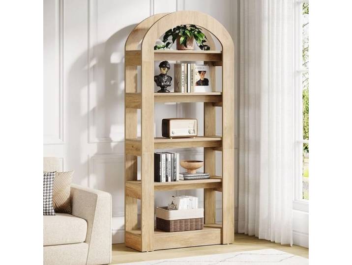 Bibliothèque 180cm Étagère à 5 niveaux étagères en forme d'arc étagère en bois haute debout étagère de présentation moderne