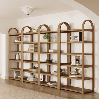 Nathan James Syd 6-Tier Arched Bookcase, Solid Wood Etagere Bookshelf