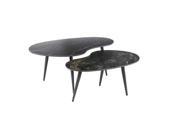 Feeling4Home Couchtisch 2er-Set Couchtisch Cerami Fossil - schwarze Keramik, Organisch (2er-Set), Minimalistisches Gestell mit einer marmorierten Keramikplatte