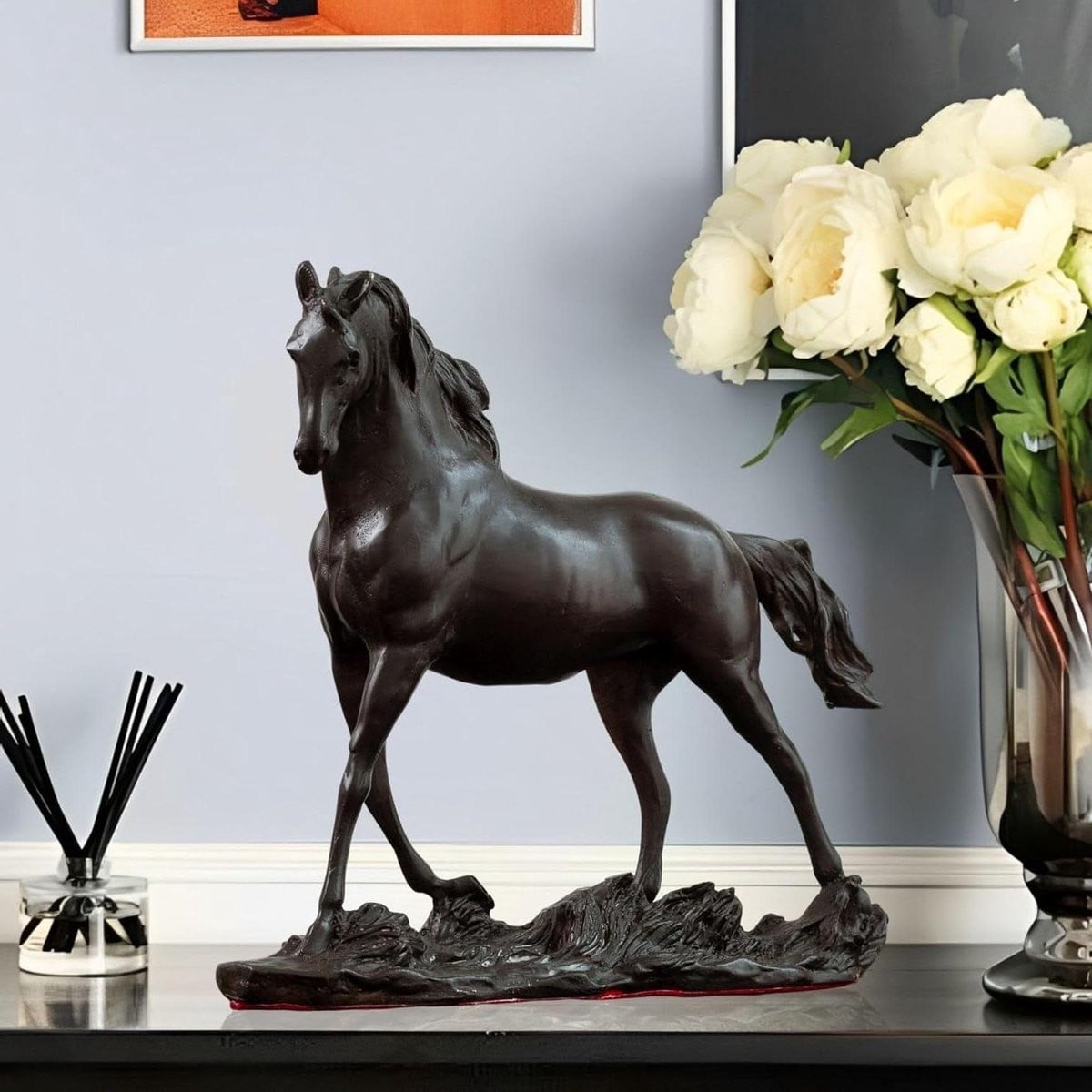 Handgemaakt Bronzen Paardenbeeld - Hengst Sculptuur voor Woonkamer Decoratie - Hoogte: 19 cm