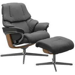 Stressless Sessel mit Hocker Reno Cross Leder Grau Batick Grey L (Large)