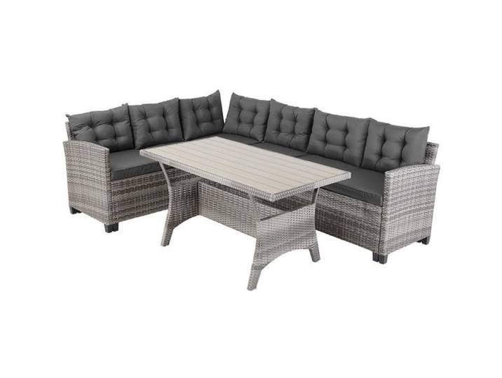 Salon de jardin en polyrotin 6 personnes Canapé de jardin avec table Salon de jardin extérieur modulable gris anthracite