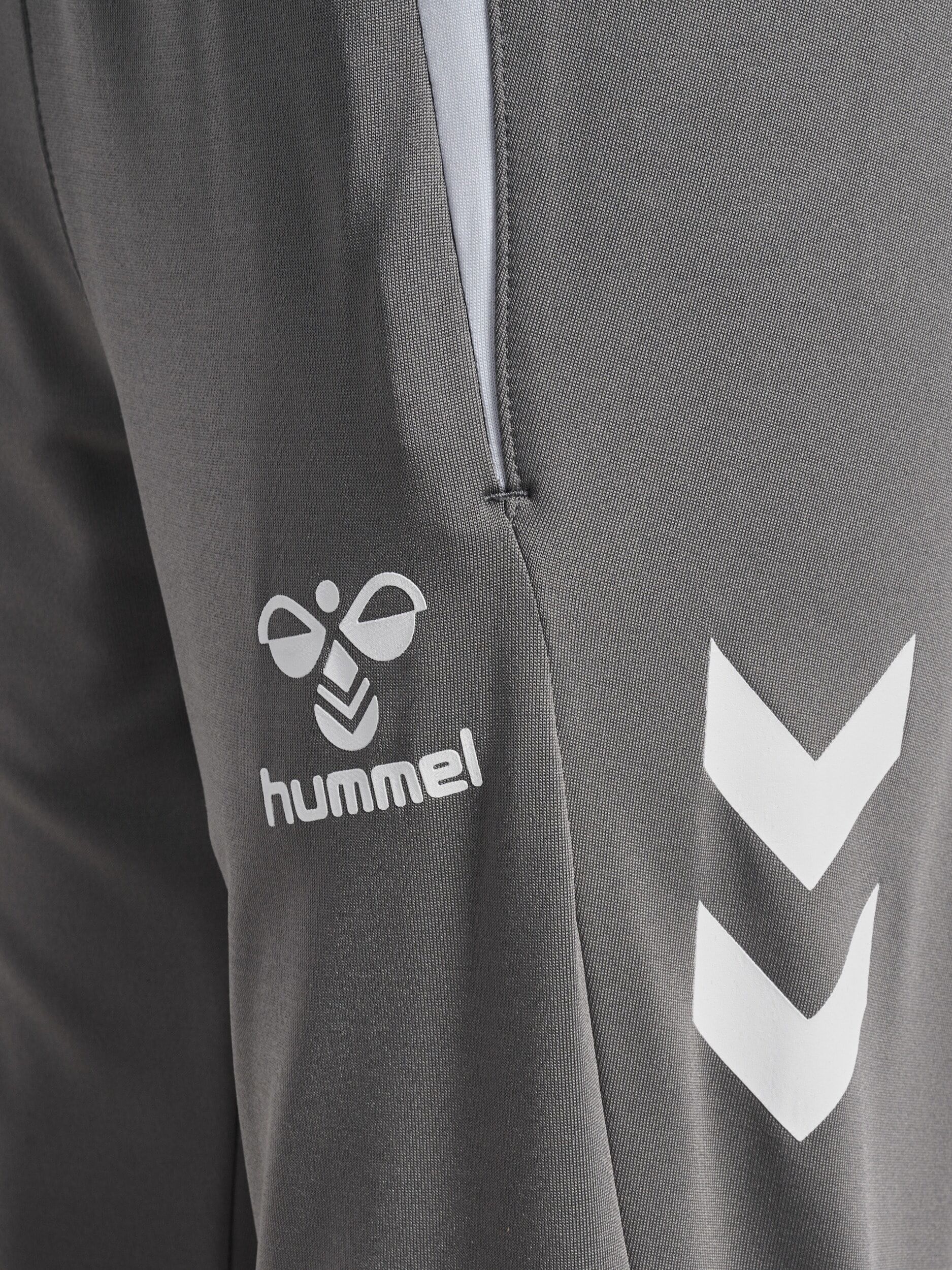 Trainingshose HUMMEL "HMLLEAD 2.0 TRAINING PANTS KIDS", Mädchen, Gr. 140, N-Gr, grau (steel gray), Obermaterial: 95% Polyester, 5% Elasthan, Hosen Trainingshose, mit Kordelzug in der Taille, schnell trocknend, reguläre Passform steel gray 140, N-Gr