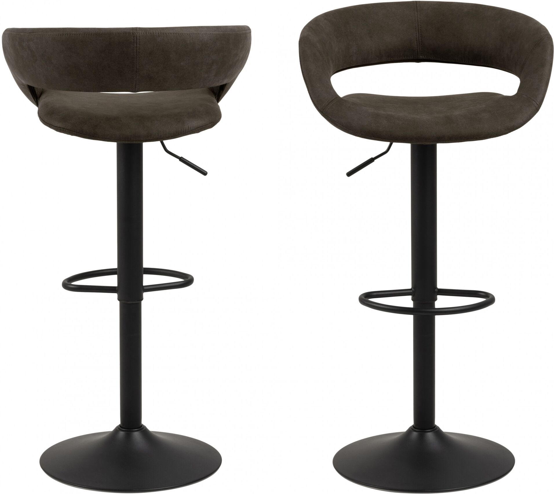Barhocker ACTONA GROUP "Grace", grau (antrazit), B:54,5cm H:104cm T:48,5cm, Hocker, Barhocker, (Set, 2 St) in Microfaser, Höhenverstellbar, Armlehne antrazit B/H/T: 54,5cm x 104cm x 48,5cm, Luxus-Microfaser, Stoff anthrazit