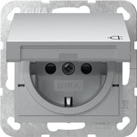 Steckdose Schutzkontakt Typ F 16 Ampere 250 Volt mit Klappdeckel aluminium, Retail