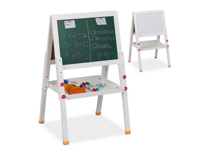 Relaxdays Standtafel Weiß Grün magnetisch höhenverstellbar, Holz, Holzwerkstoff, Rechteckig, 39x77x44.5 cm, Dekoration, Malbedarf & Bastelbedarf