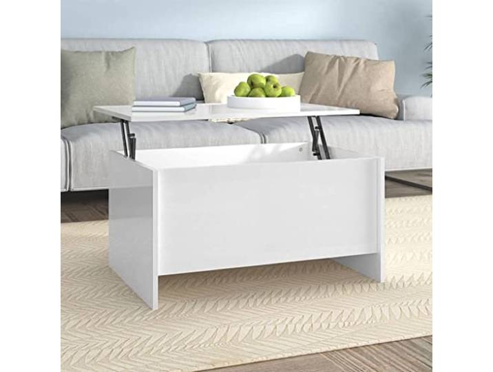 Couchtisch Hochglanz-Weiß 80x55,5x41,5 cm Holzwerkstoff mit Stauraum Höhenverstellbar, verstecktes Fach, feuchtigkeitsbeständig, modernes Design, vielseitig nutzbar